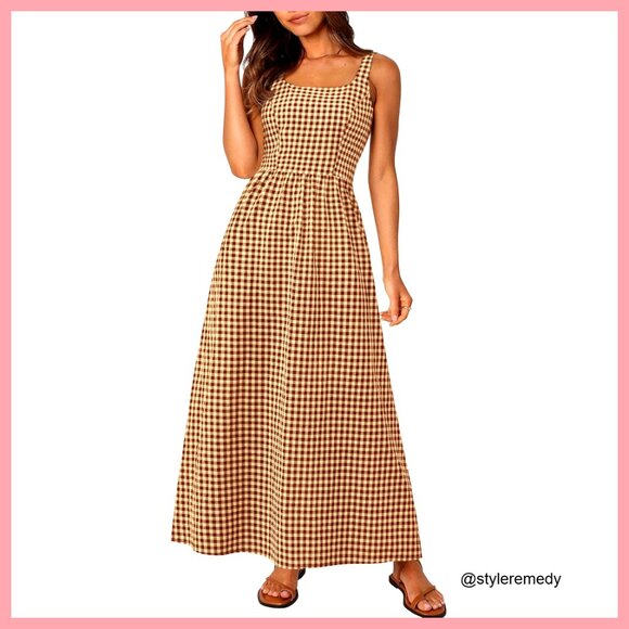 Dresses & Skirts - Summer Maxi Dress Spaghetti Strap Square Neck A-Line Pockets Casual Beach